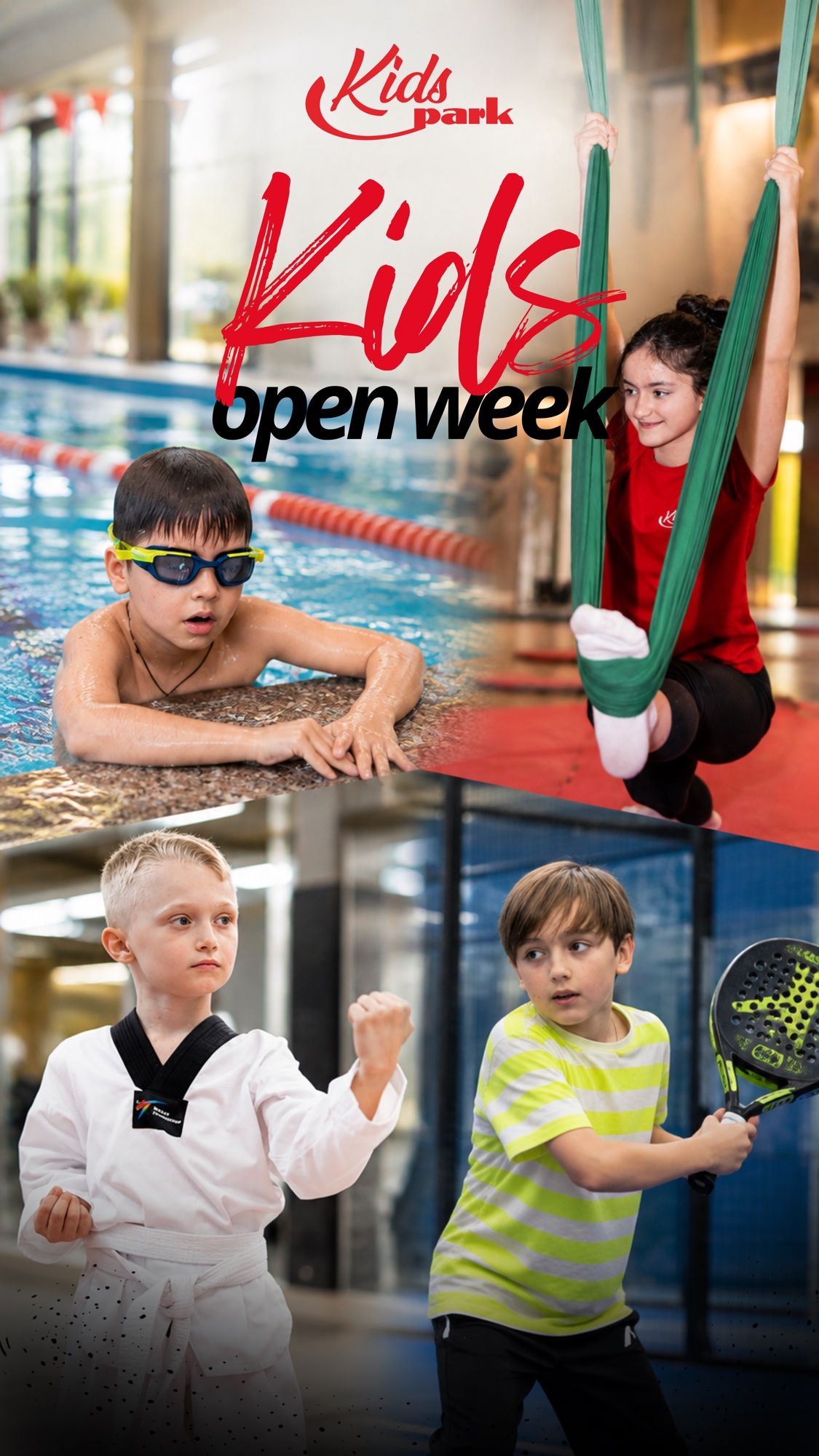 Kids Park Open Week: înot, acrobație, arte marțiale și padel pentru copii